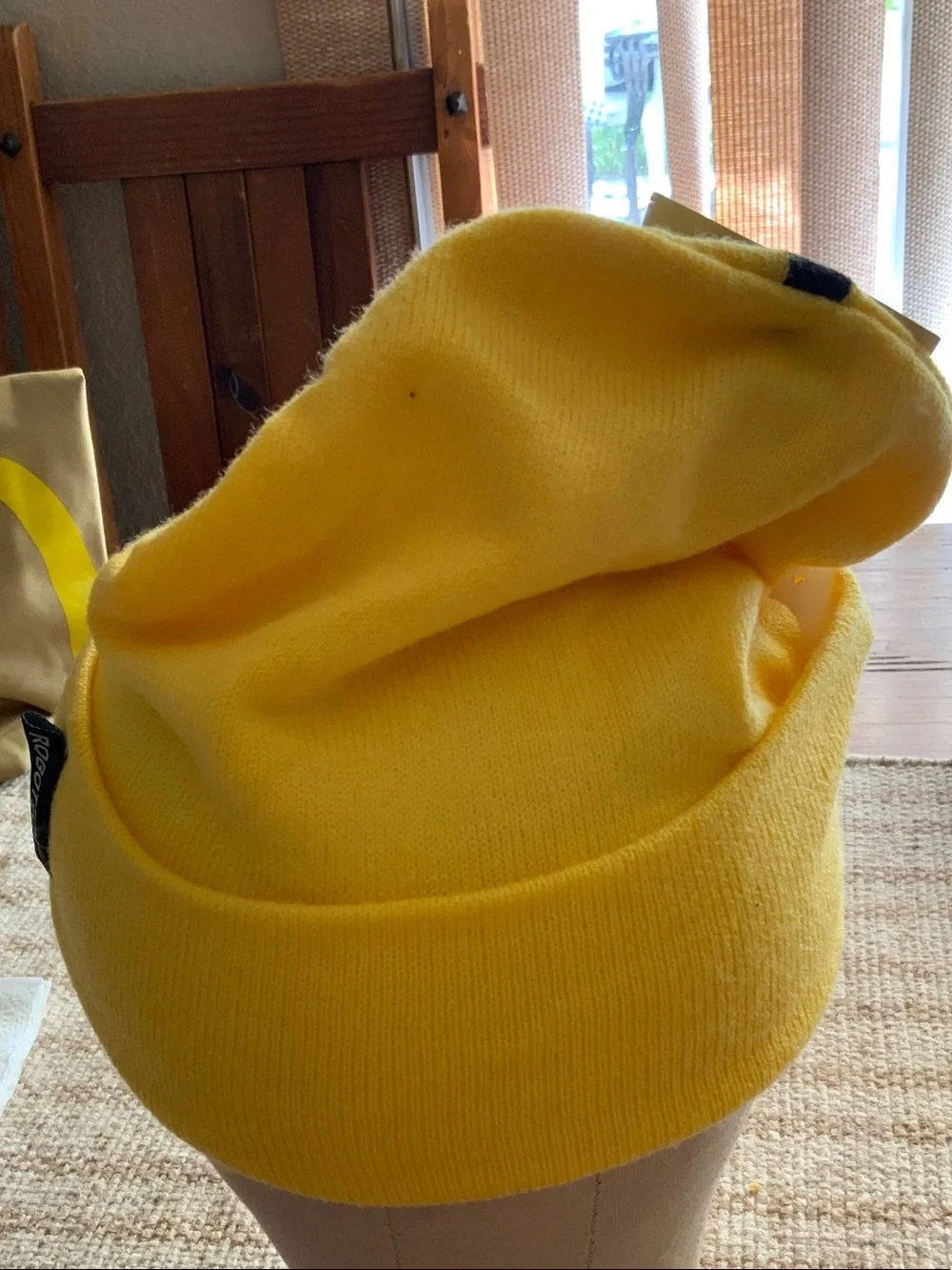 Kids Yellow Knit Beanie with Skull Patch